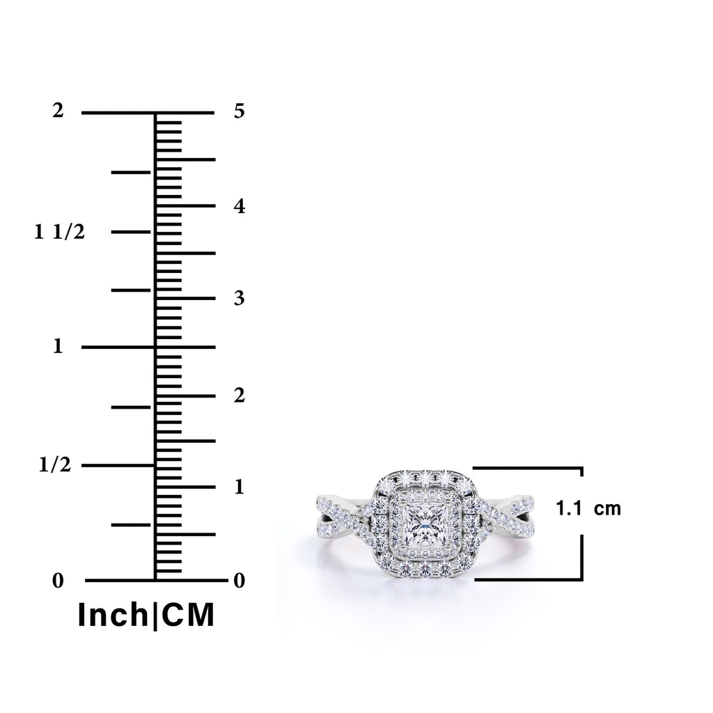 JeenMata 1 Carat Princess Cut Moissanite Engagement Ring - Bridal Set - Double Halo Ring - Cluster Ring - 18k Yellow Gold Plated for Women