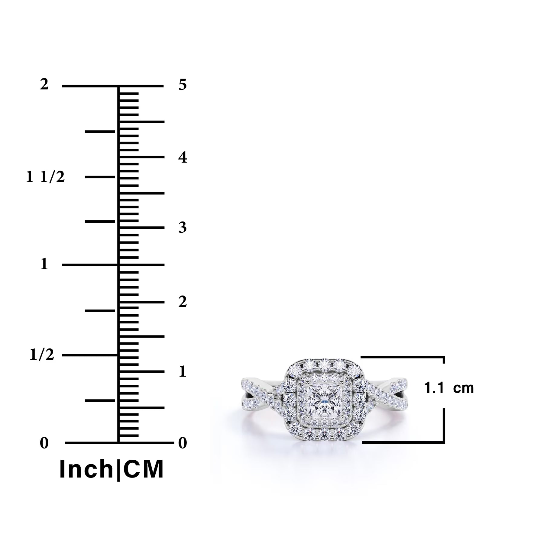 JeenMata 1 Carat Princess Cut Moissanite Engagement Ring - Bridal Set - Double Halo Ring - Cluster Ring - 18k Yellow Gold Plated for Women