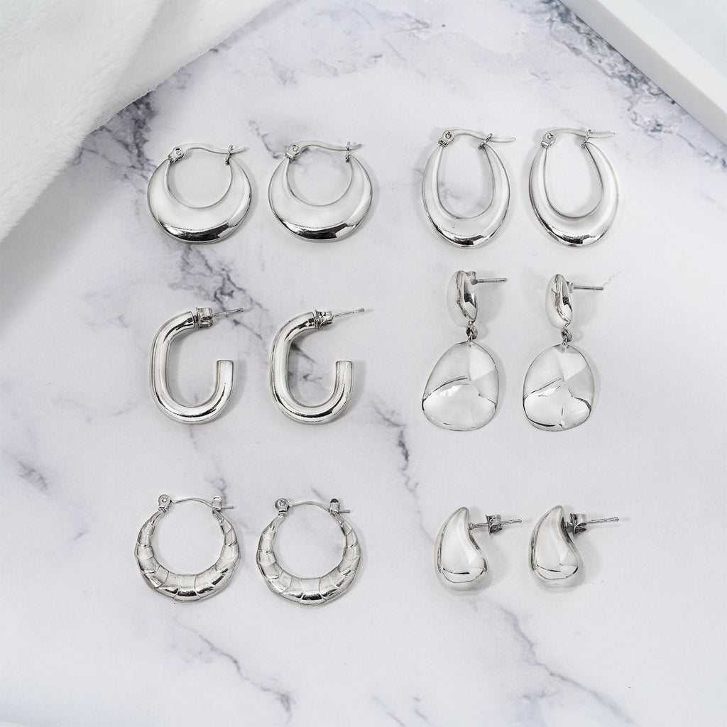 JEENMATA 6 Pairs Fashion MultiPack Earrings Set for Women in Yellow Gold Plating, Hoop Earrings, Chunky, Lightweight Drop Hypoallergenic Earrings Jewelry Gift for Women