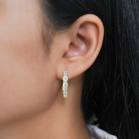 JeenMata Lab Grown Diamond 1.25 Carat Infinity-Inspired Hoop Earrings in 18K Yellow Gold Plating for Women