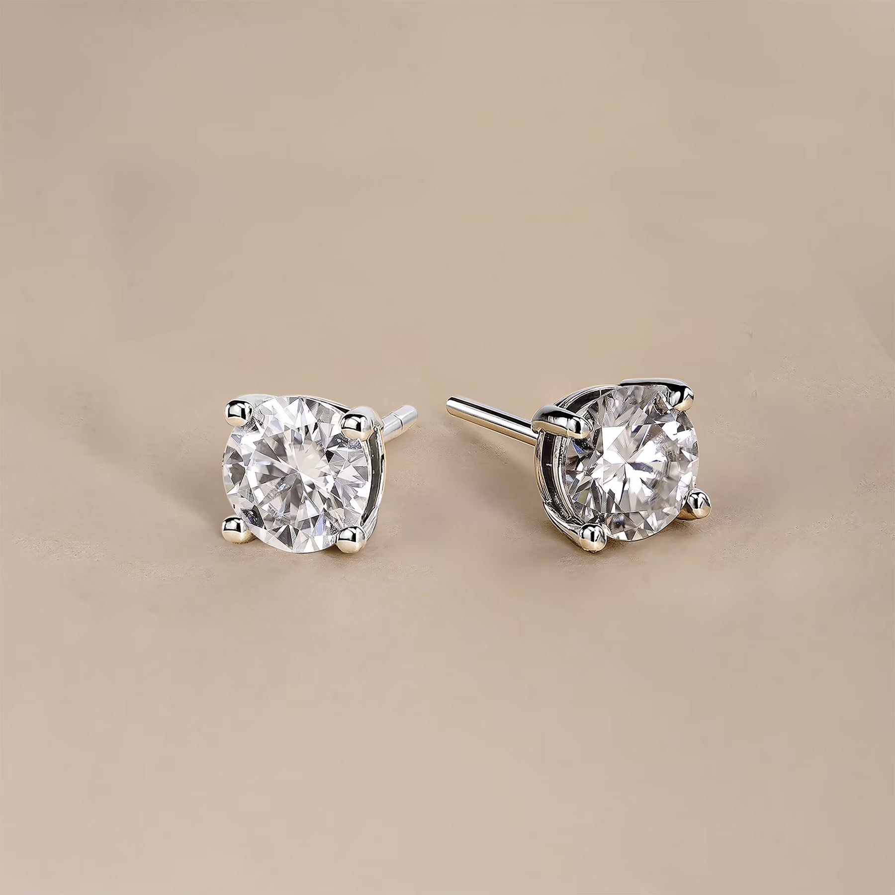 JeenMata Lab Grown Diamond Earrings 0.50 Carat Round Cut 18K White Gold Plated Solitaire Studs for Women