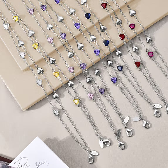 JeenMata 3 Carat August Birthstone Heart Bracelet - Double Heart Bracelet in 18K White Gold Plating for Women