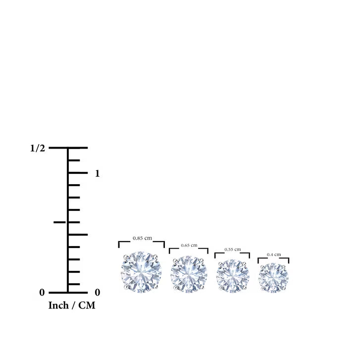 JeenMata 4 Prong 4 Carat Round Shaped Moissanite Solitaire Stud Earrings in 18k White Gold Plating for Women