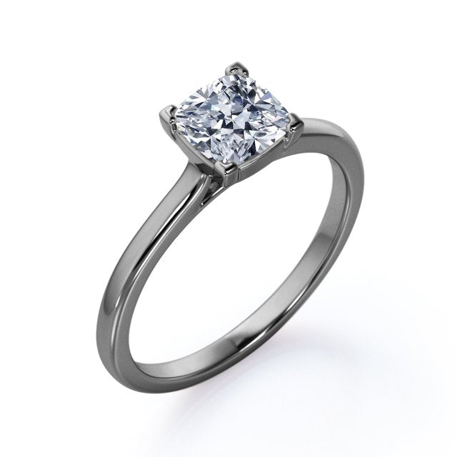 Solitaire 1 Carat Cushion Cut Moissanite Engagement Ring