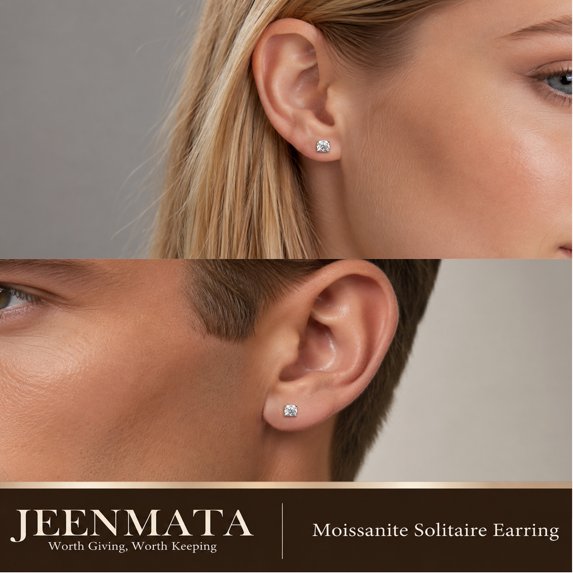 JeenMata 0.5 Carat Cushion Solitaire Moissanite Stud Earrings for Women, Earrings for Men, 18K White Gold Plated, Hypoallergenic Earrings, D VS1, Stud Earring for Woman, Jewelry, Gift, Earrings