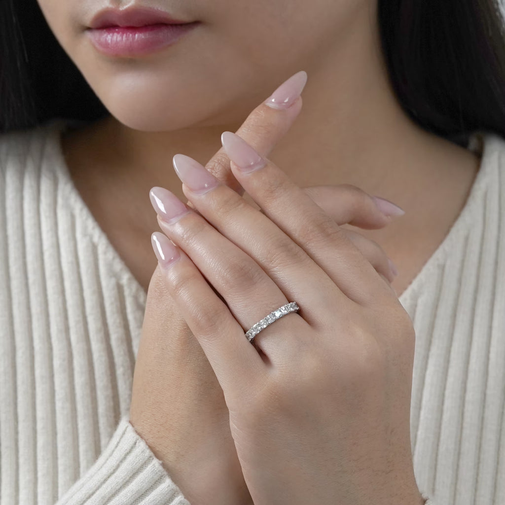 JeenMata 5.25 Carat Cushion Cut Cubic Zirconia Eternity Anniversary Ring - Classic Prong Style Wedding Ring in White Gold Plating for Women