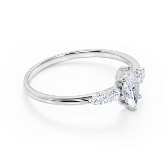 JeenMata 1 Carat Elegant Marquise Cut Engagement Ring in 18K White Gold Plating for Women