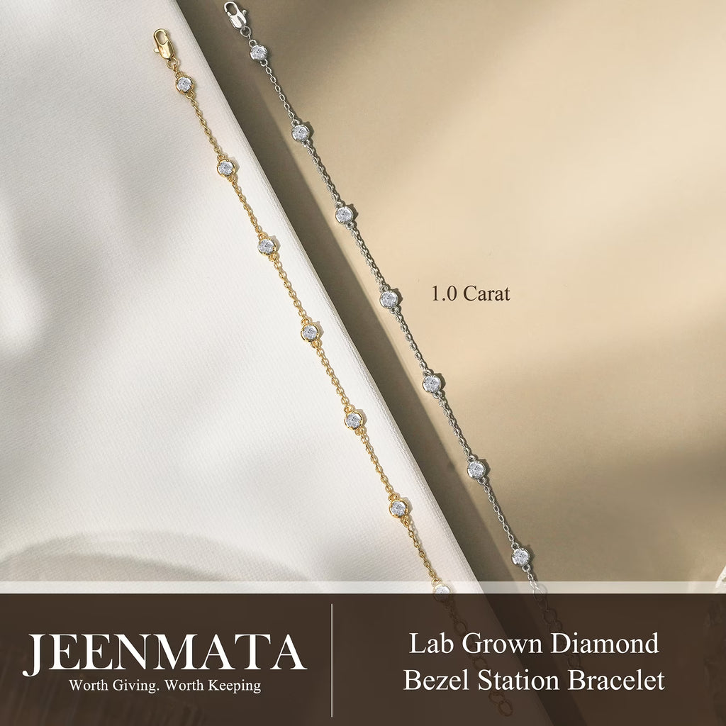 JeenMata 1 Carat Lab Grown Diamond Bezel Station Bracelets - Elegant Gift Jewelry Bracelet in 18K Yellow Gold Plating Gift for Women, Girlfriend