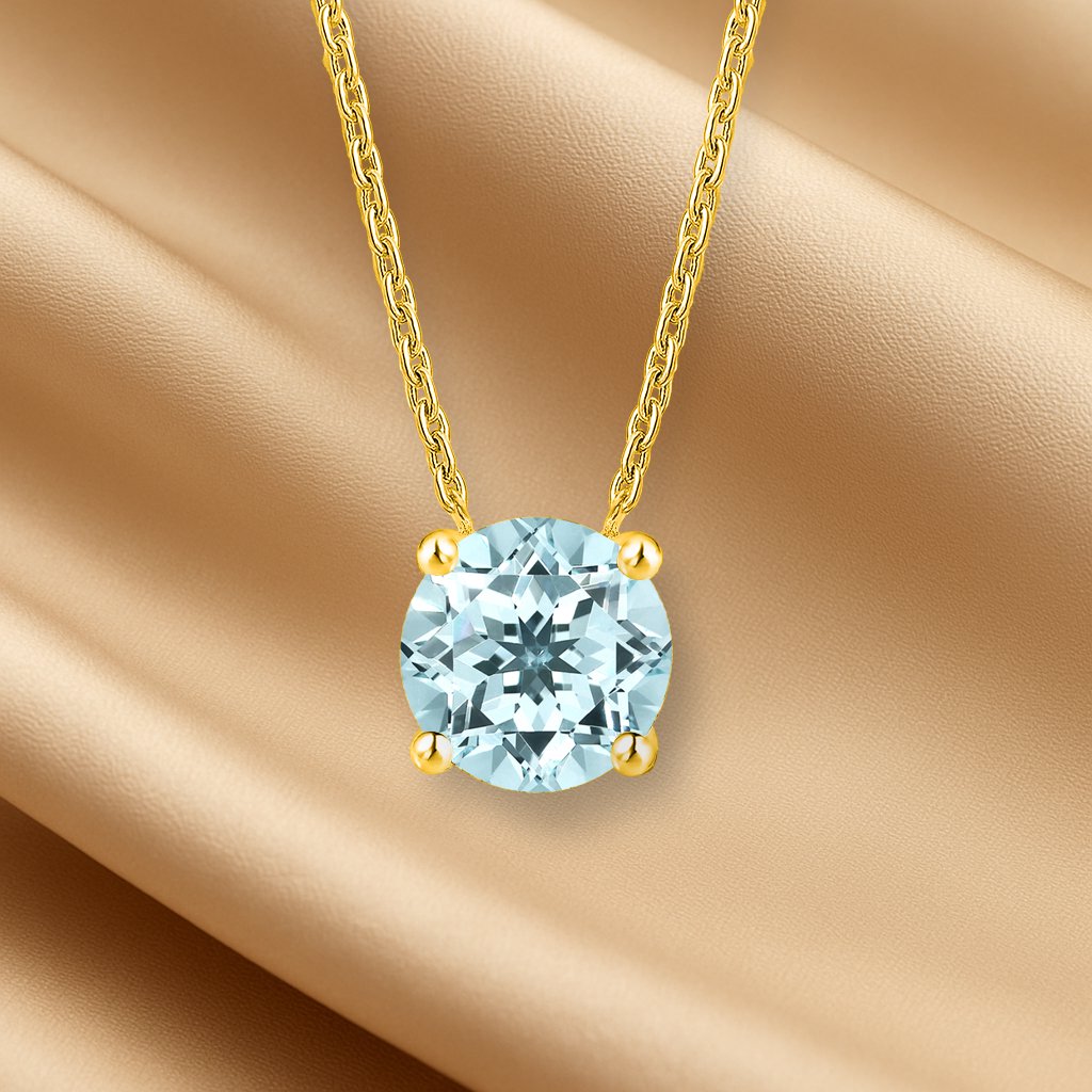 JeenMata 1.75 Carat Aquamarine - March Birthstone Solitaire Pendant Necklace in 18K Yellow Gold Plated, Female, Adult