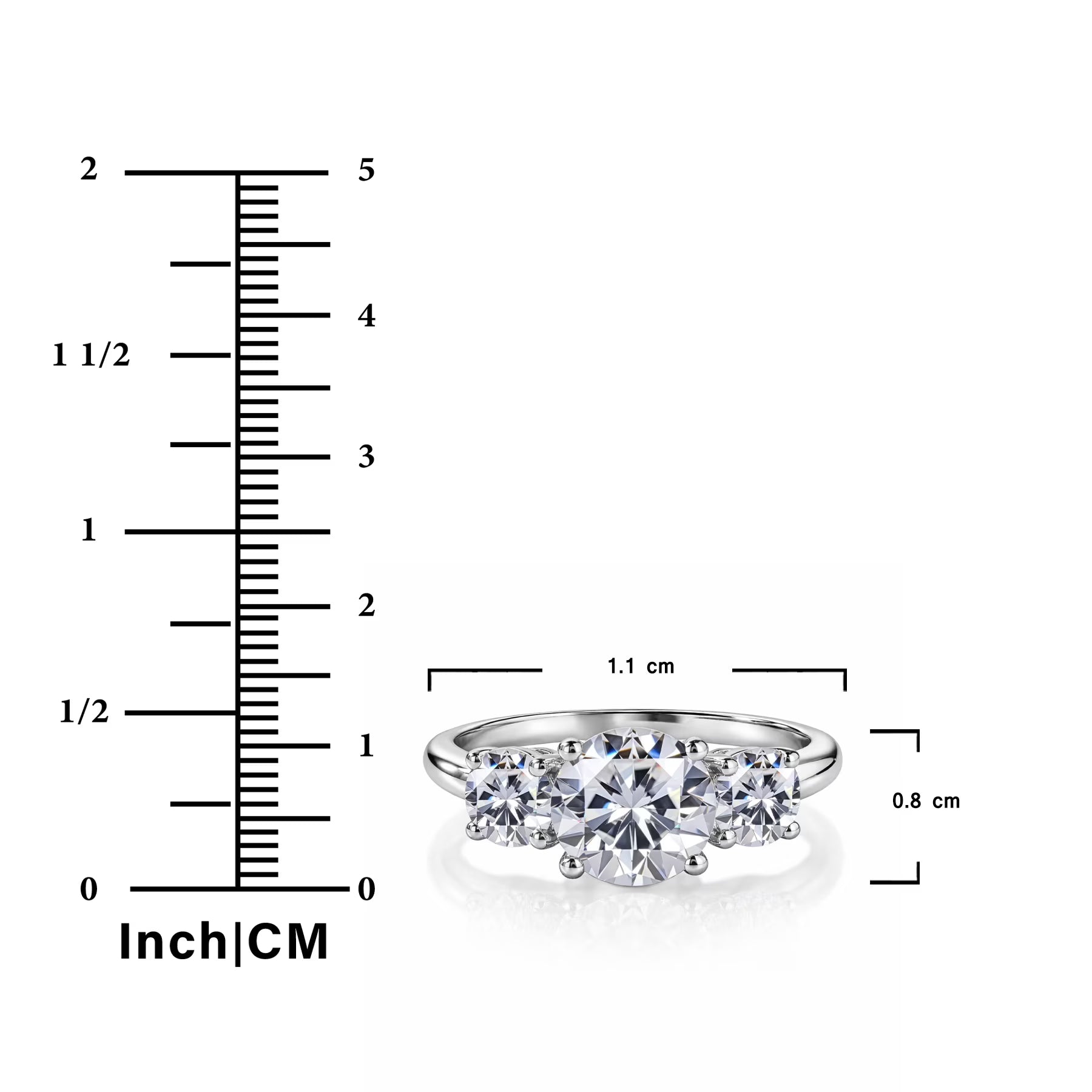 JeenMata 3 Carat Round Cut Moissanite Rings - Three Stone Engagement Rings in 18K White Gold Plating for Women