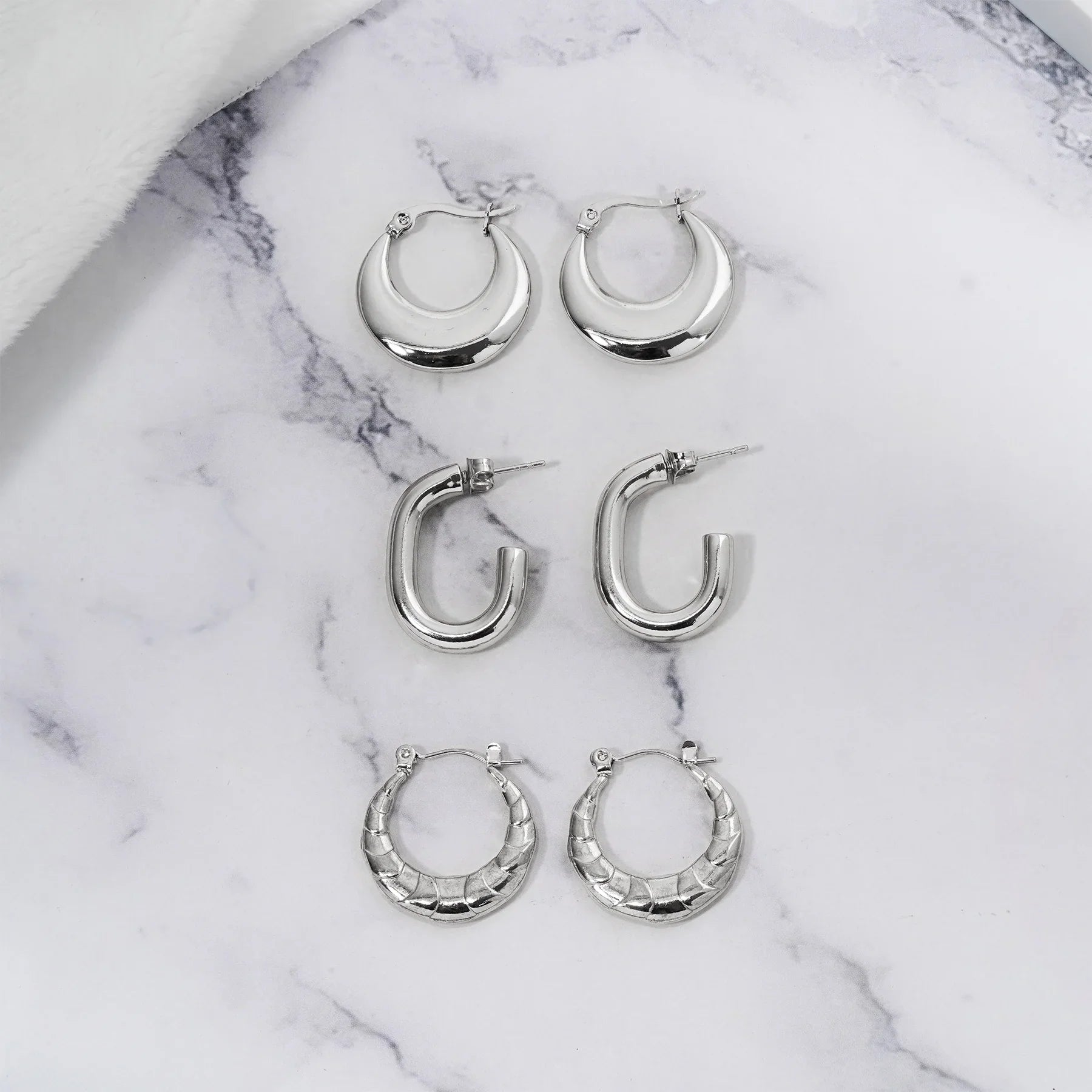 JEENMATA 3 Pairs Fashion MultiPack Earrings Set for Women in Yellow Gold Plating, Hoop Earrings, Chunky, Lightweight Drop Hypoallergenic Earrings Jewelry Gift for Women