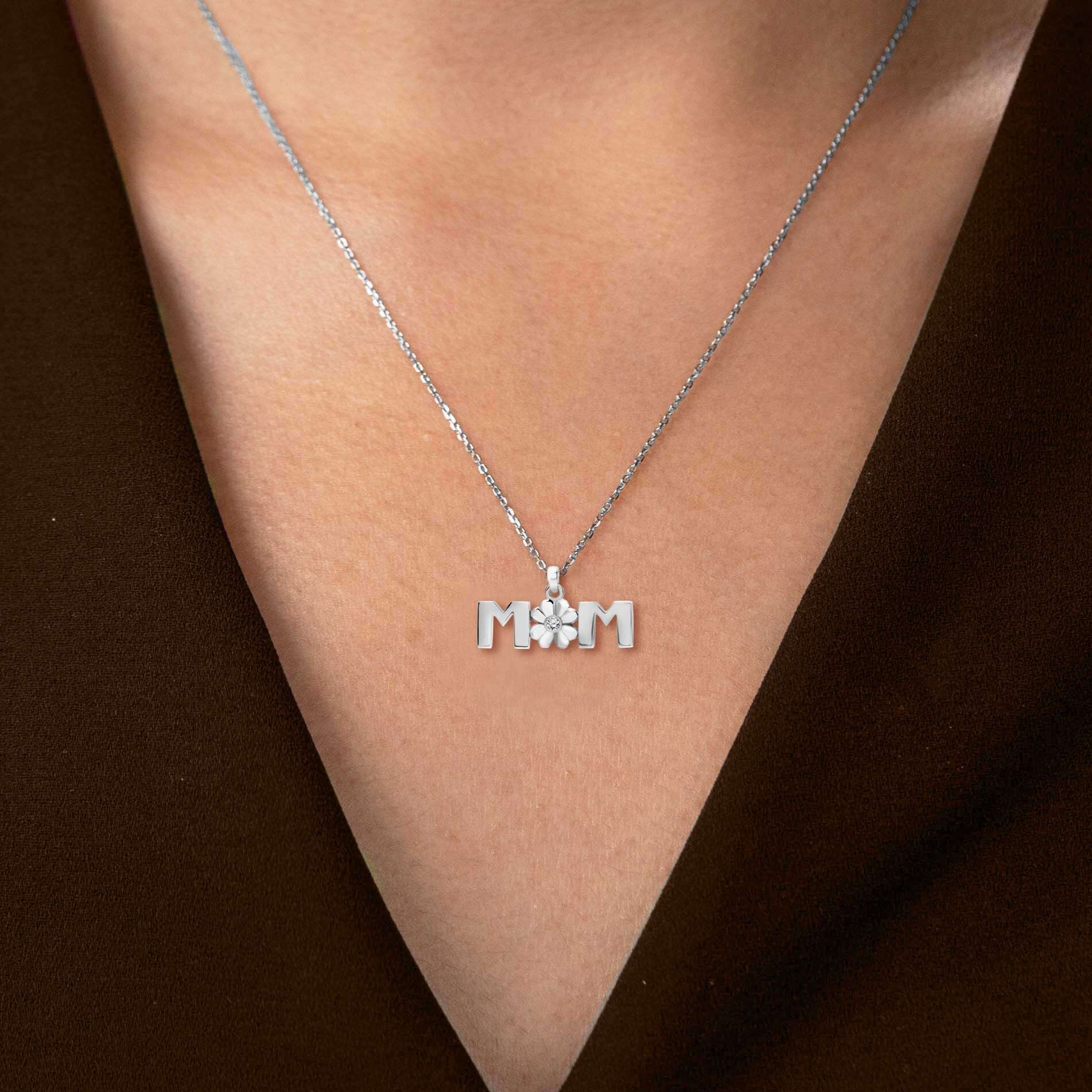 Four-Leaf Clover Mom Certified Lab Diamond Necklace in 18K White Gold over Silver