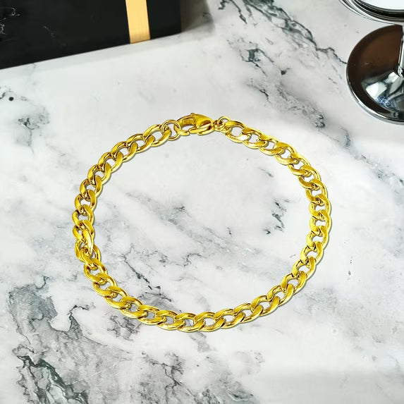 JeenMata 6 mm Flat Curb Chain Bracelet - Minimalist Bracelet - Gift for Husband in Yellow