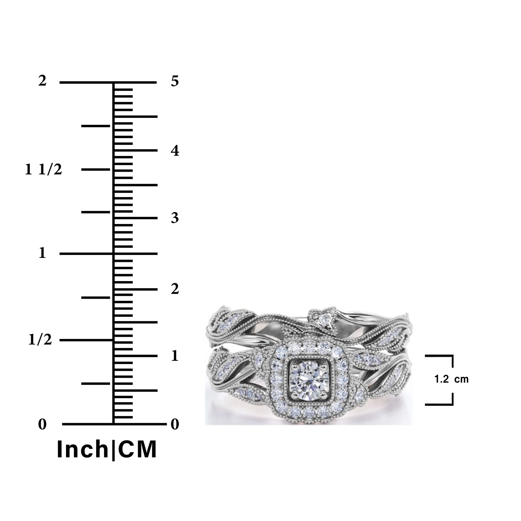 JeenMata Antique - Round Lab Grown Diamond - Edwardian Diamond Filigree Ring - Art Deco Style - Wedding Ring Set in 10K White Gold