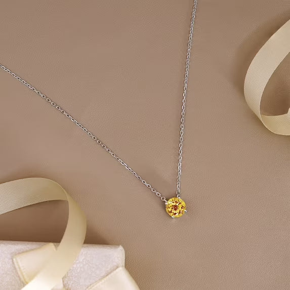 JeenMata 2 Carat November Birthstone Necklace for Women, Citrine Solitaire Pendant in 18K White Gold Plated, Birthday Anniversary Wedding Gift for Girlfriend Wife, Her, Woman, Teen