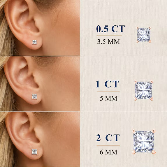 JeenMata 2 Carat Princess Solitaire Moissanite Stud Earrings for Women, Earrings for Men, 18K Rose Gold Plated, Hypoallergenic Earrings, D VS1, Stud Earring for Woman, Jewelry, Gift, Earrings
