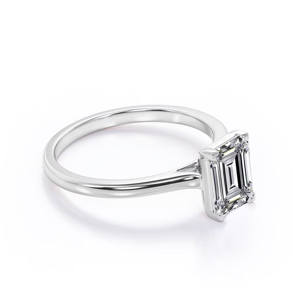 JeenMata 2 Carat Emerald Cut Engagement Ring - Prong Setting - Solitaire Promise Ring in 18K White Gold Plating for Women