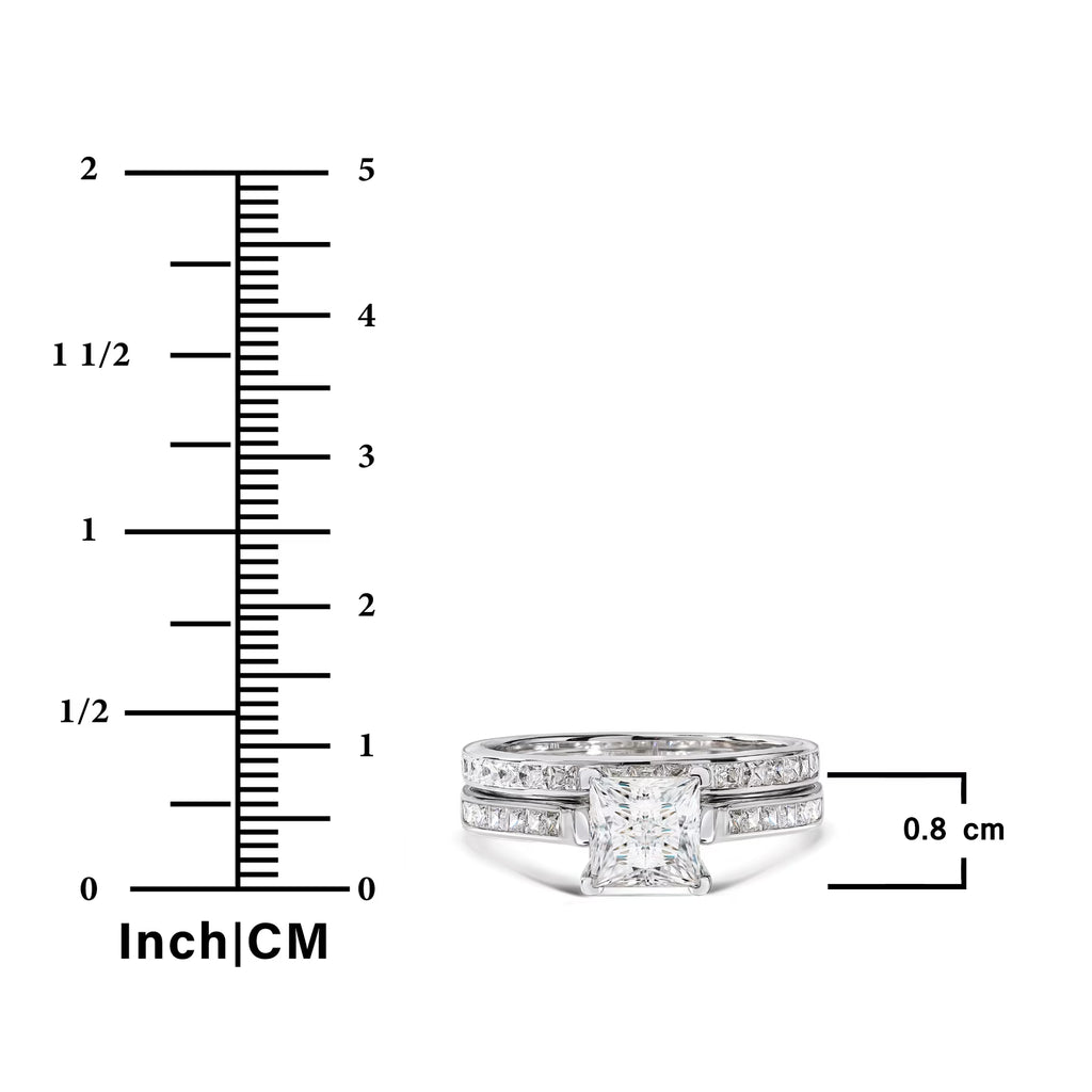 JeenMata 2 Carat Princess Cut Moissanite Wedding Set - Bridal Set - Channel Set Ring - Unique Ring - 18k White Gold Over Silver