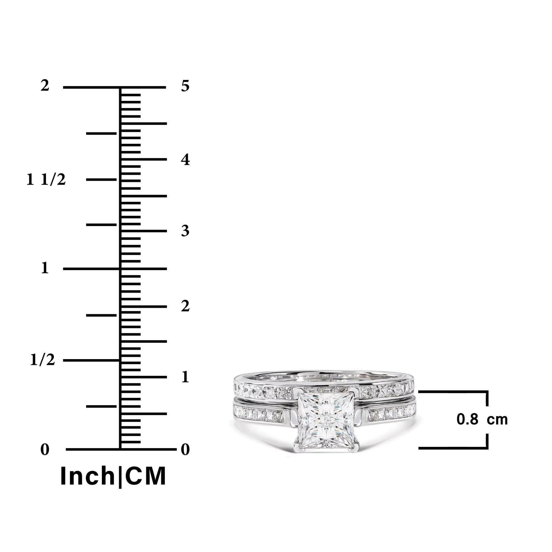 JeenMata 2 Carat Princess Cut Moissanite Wedding Set - Bridal Set - Channel Set Ring - Unique Ring - 18k White Gold Over Silver