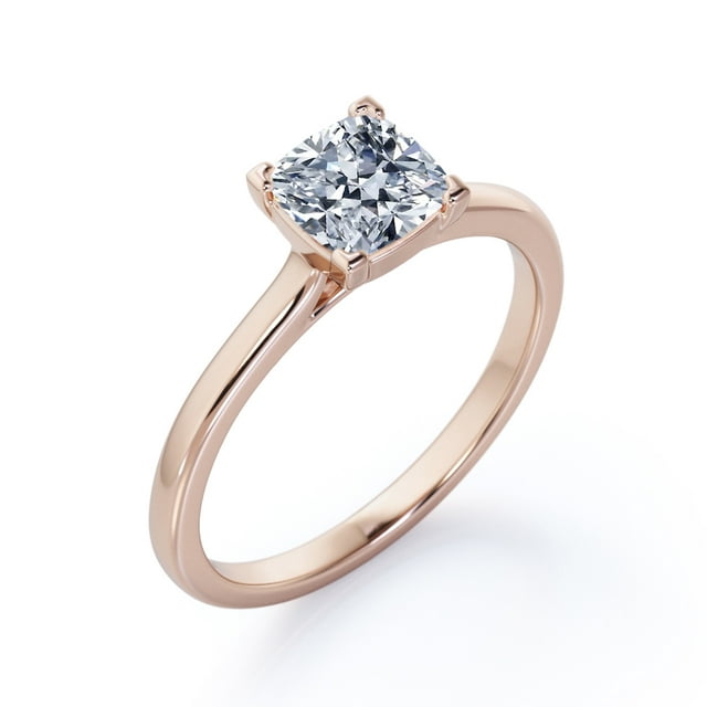 Solitaire 1 Carat Cushion Cut Moissanite Engagement Ring