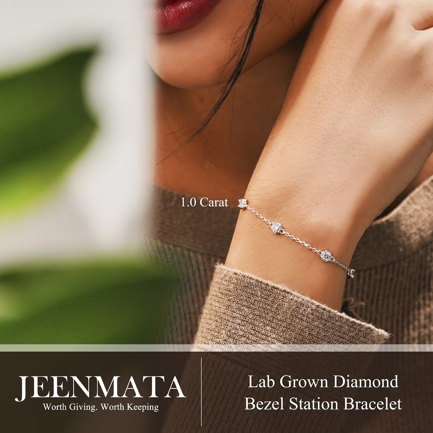 JeenMata 1 Carat Lab Grown Diamond Bezel Station Bracelets - Elegant Gift Jewelry Bracelet in 18K White Gold Plating Gift for Women, Girlfriend
