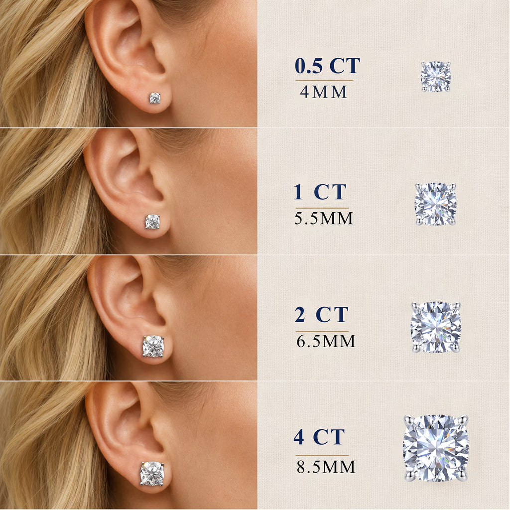 JeenMata 2 Carat Cushion Solitaire Moissanite Stud Earrings for Women, Earrings for Men, 18K White Gold Plated, Hypoallergenic Earrings, D VS1, Stud Earring for Woman, Jewelry, Gift, Earrings