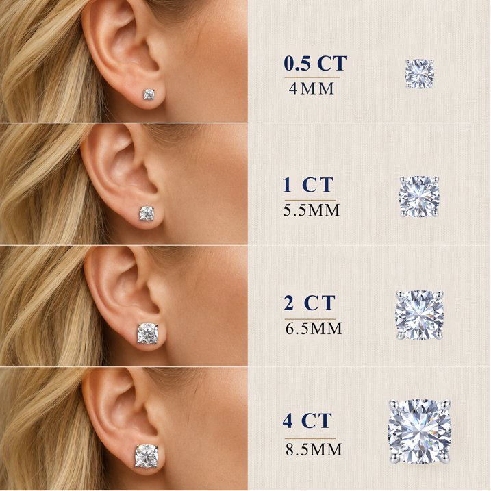 JeenMata 4 Carat Cushion Solitaire Moissanite Stud Earrings for Women, Earrings for Men, 18K White Gold Plated, Hypoallergenic Earrings, D VS1, Stud Earring for Woman, Jewelry, Gift, Earrings