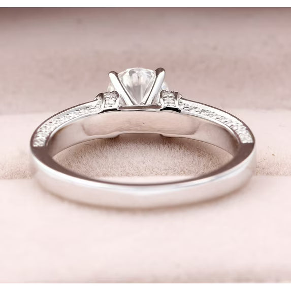 JeenMata Channel Set Perfect Round Cut Real Diamond Engagement Ring in 10k White Gold