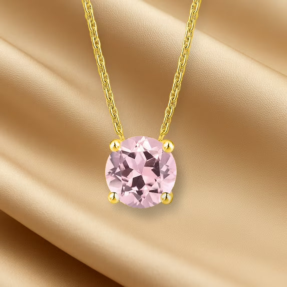 JeenMata 1.75 Carat Pink Tourmaline - October Birthstone Solitaire Pendant Necklace in 18K Yellow Gold Plated, Female, Adult