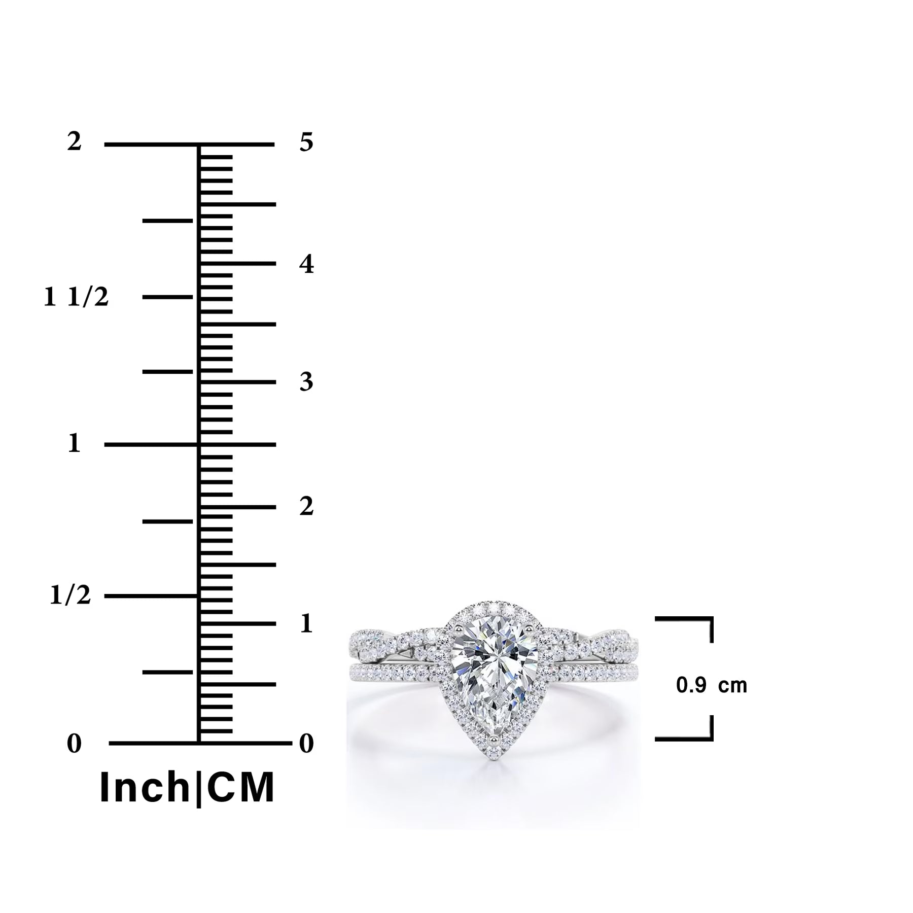 JeenMata 1.25 Carat Pear Cut Lab Grown Diamond Bridal Ring Set in 10K White Gold - Halo Engagement Ring and Wedding Band Set for Women