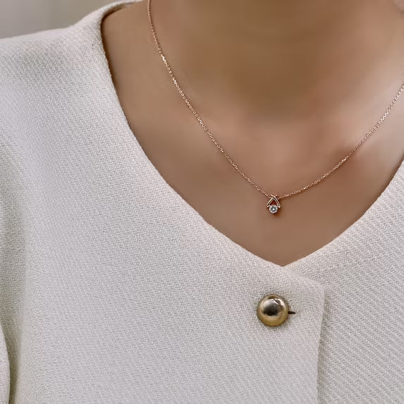 JeenMata X-Shaped Round Cut Lab Grown Diamond Pendant Necklace in 18K Rose Gold Plating for Women