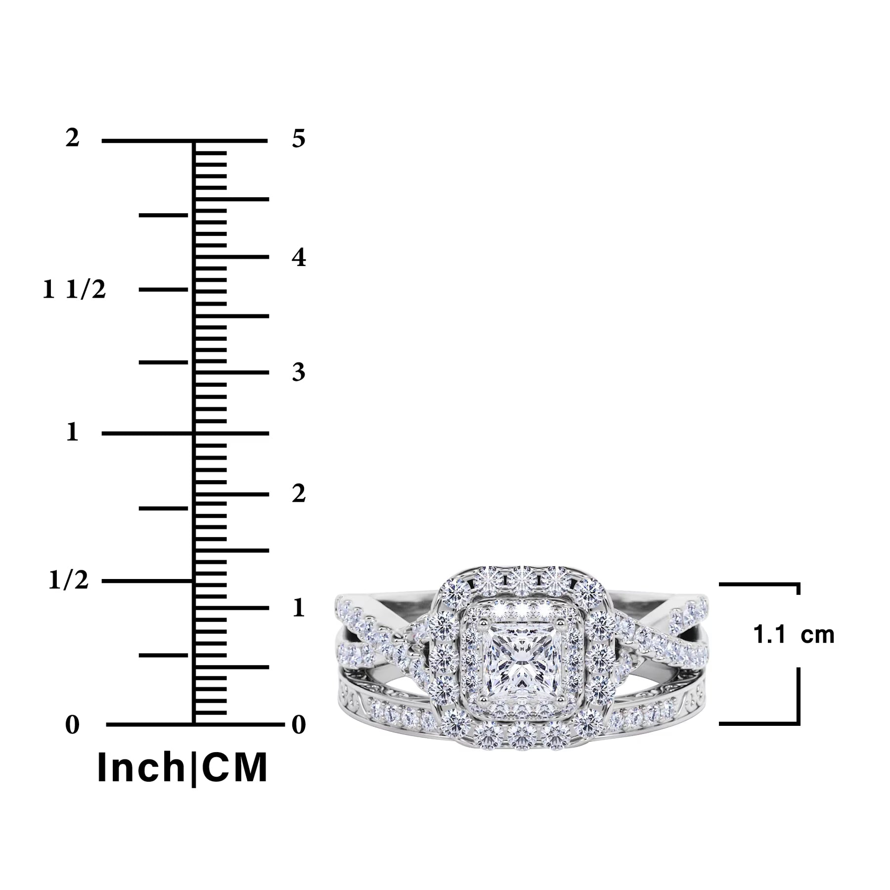 JeenMata 1.25 Carat Square Moissanite Engagement Ring for Women, Double Halo Bridal Wedding Ring Set with Twisted Band in 18K Yellow Gold Plated