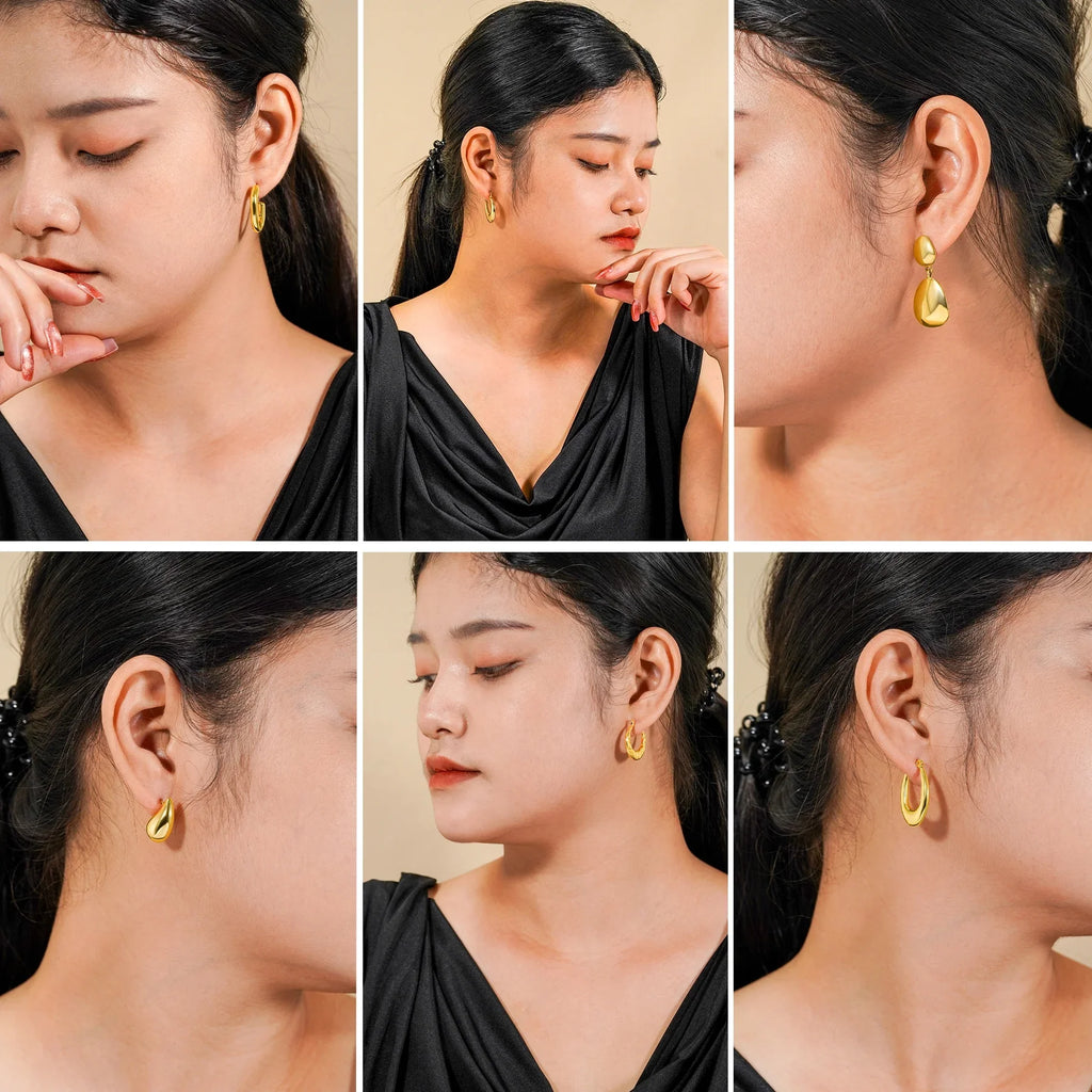 JEENMATA 6 Pairs Fashion MultiPack Earrings Set for Women in Yellow Gold Plating, Hoop Earrings, Chunky, Lightweight Drop Hypoallergenic Earrings Jewelry Gift for Women