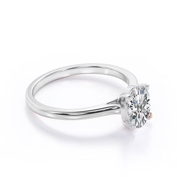 JeenMata Enchanting Prong 2 Carat Oval Cut Solitaire Engagement Ring in 18K White Gold Plating for Women