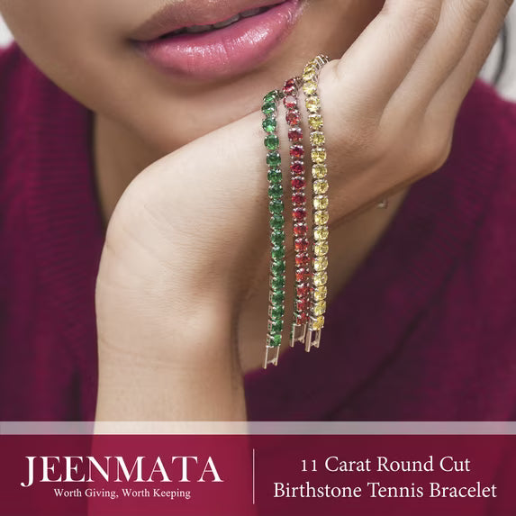 JeenMata 11 TCW June Alexandrite - Round Cut Birthstone Tennis Bracelet for Women in Eternity Design - White Gold Plating, Female, Adult