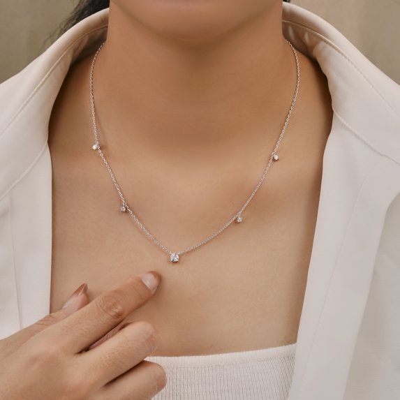 JeenMata 0.75 Carat Lab Grown Diamond - Round Cut Solitaire Pendant Necklace - Station Drop Solitaire Necklaces in 18K White Gold Plating Jewelry for Women