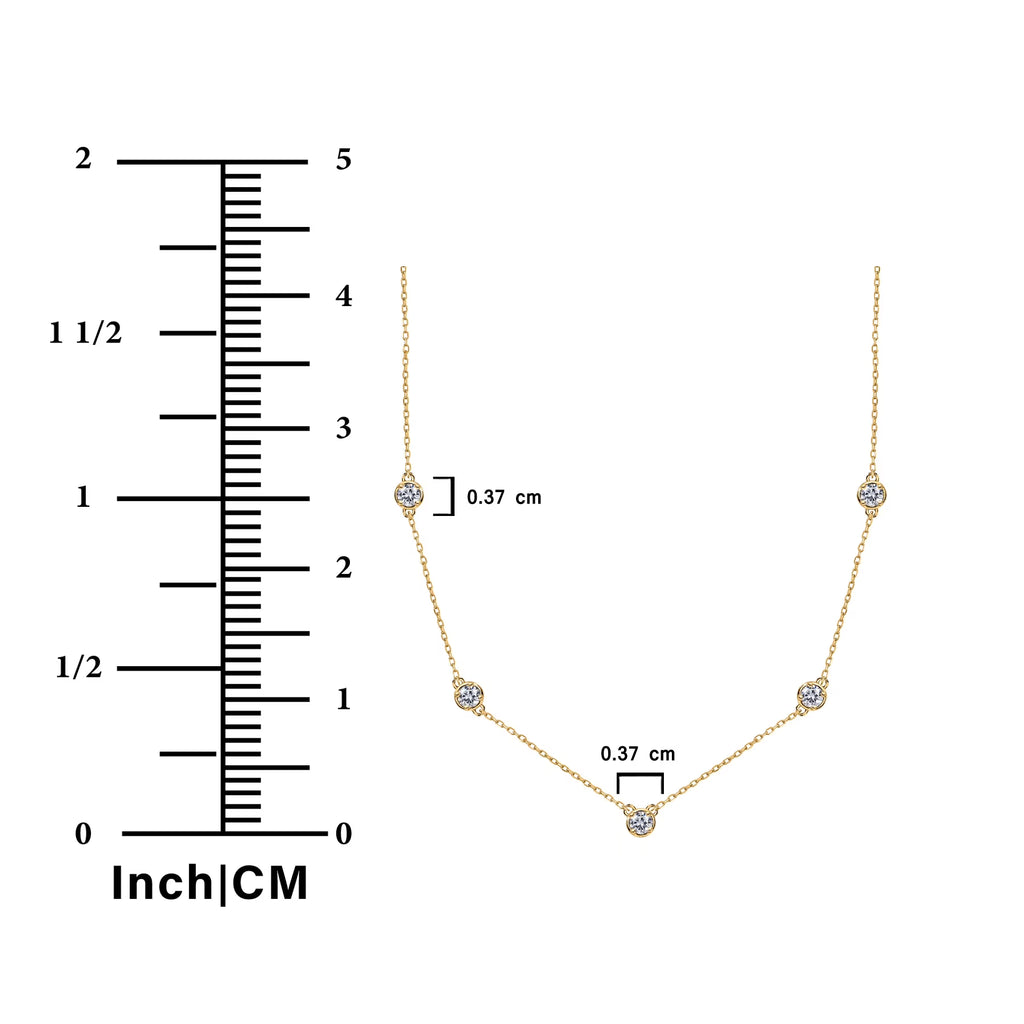JeenMata 1 Carat Lab Grown Diamond Five Stone Bezel Station Necklaces - in 18K Yellow Gold Plating Necklace for Women, Female, Adult
