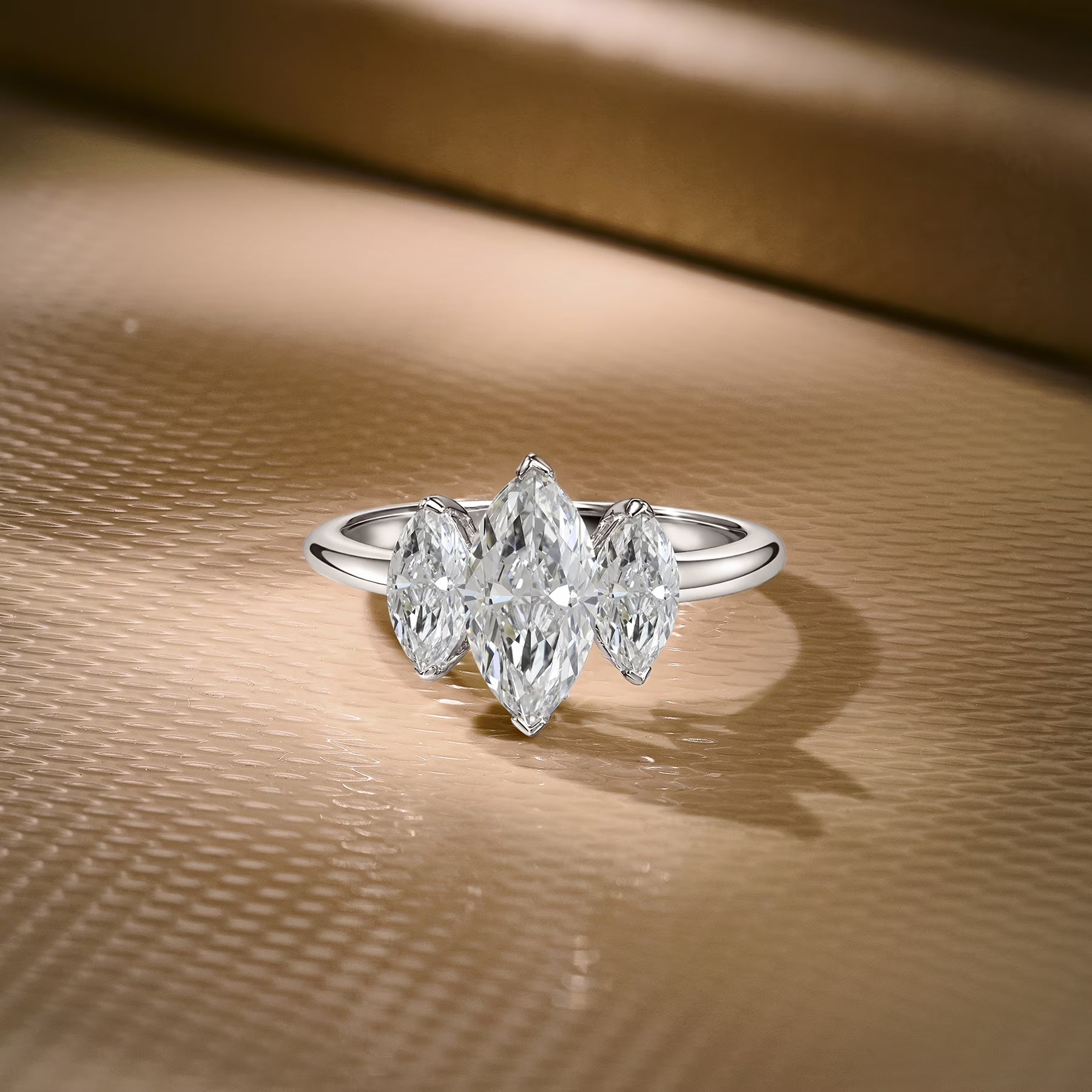 JeenMata 3 Carat Marquise Cut Moissanite Rings - Three Stone Engagement Rings in 18K White Gold Plating for Women