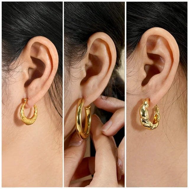 JEENMATA 3 Pairs Fashion MultiPack Earrings Set for Women in Yellow Gold Plating, Hoop Earrings, Chunky, Lightweight Drop Hypoallergenic Earrings Jewelry Gift for Women