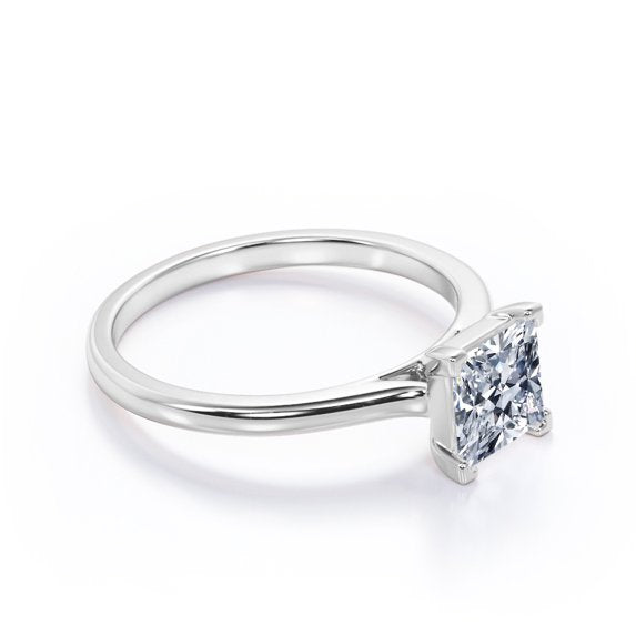JeenMata 4 Prong - 2 Carat Princess Cut - Solitaire Engagement Ring in 18K White Gold Plating for Women