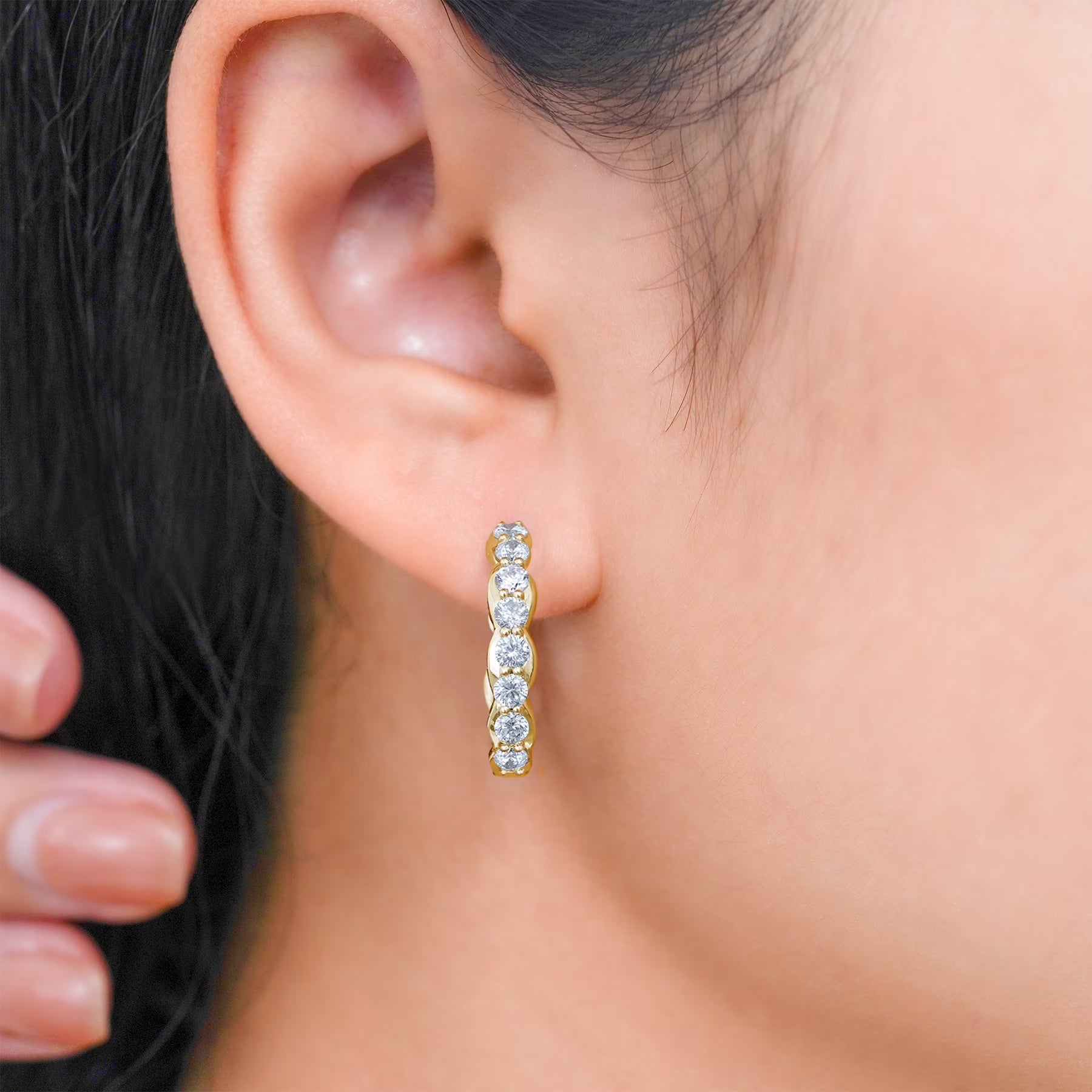 JeenMata Lab Grown Diamond 1.25 Carat Infinity-Inspired Hoop Earrings in 18K Yellow Gold Plating for Women