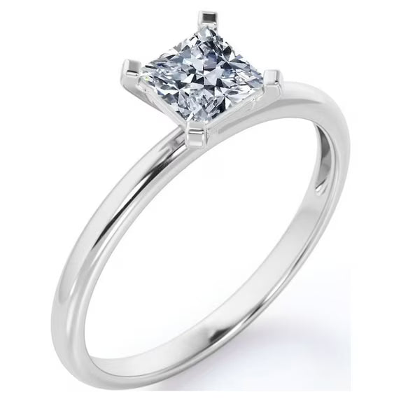 JeenMata 4 Prong - 3 Carat Princess Cut - Solitaire Engagement Ring in 18K White Gold Plating for Women