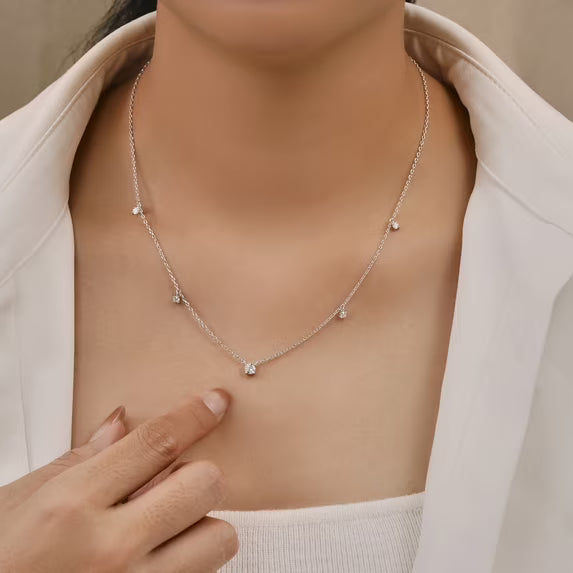 JeenMata 0.50 Carat Lab Grown Diamond - Round Cut Solitaire Pendant Necklace - Station Drop Solitaire Necklaces in 18K White Gold Plating Jewelry for Women