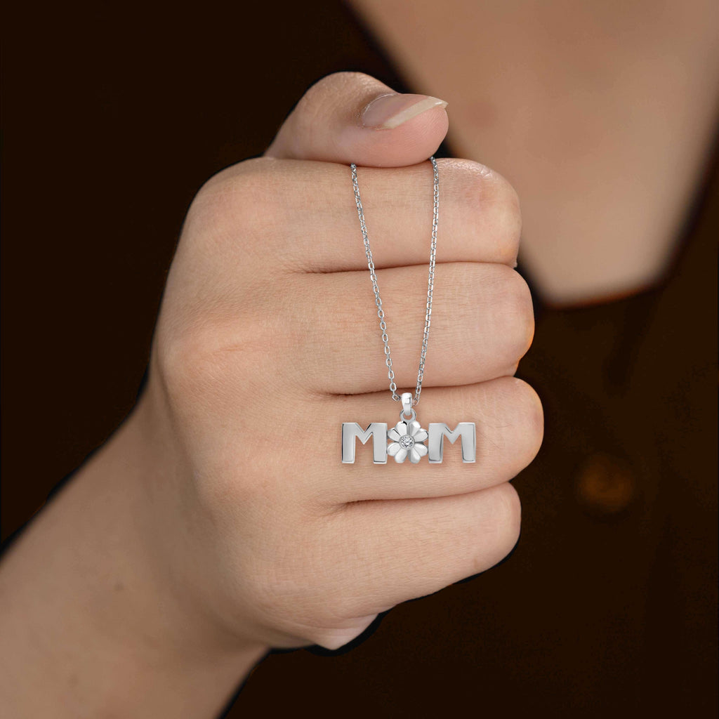 Four-Leaf Clover Mom Certified Lab Diamond Necklace in 18K White Gold over Silver
