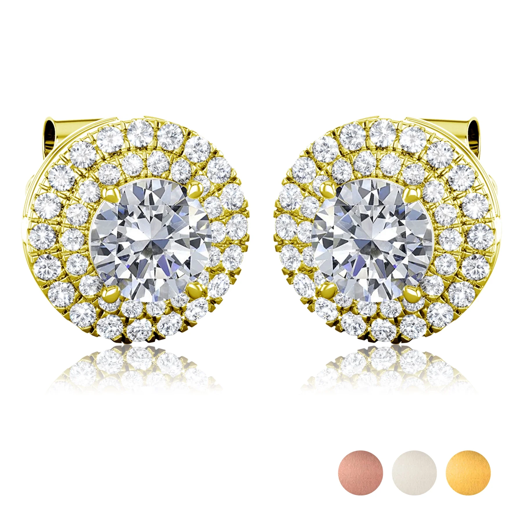 JeenMata Lab Grown Diamond Halo Stud Earrings - Round Cut Stud Earrings for Women