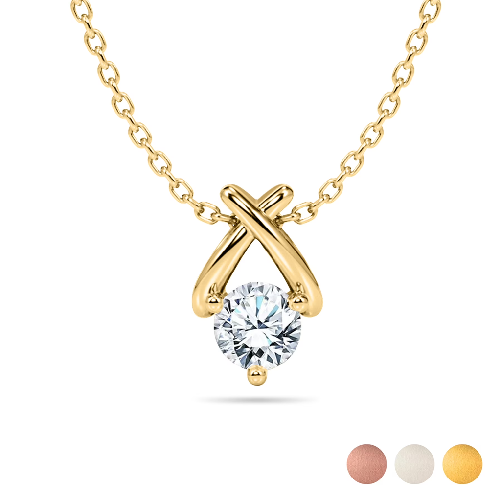 JeenMata X-Shaped Round Cut Certified Lab Diamond Pendant Necklace in 18K White Gold over Silver