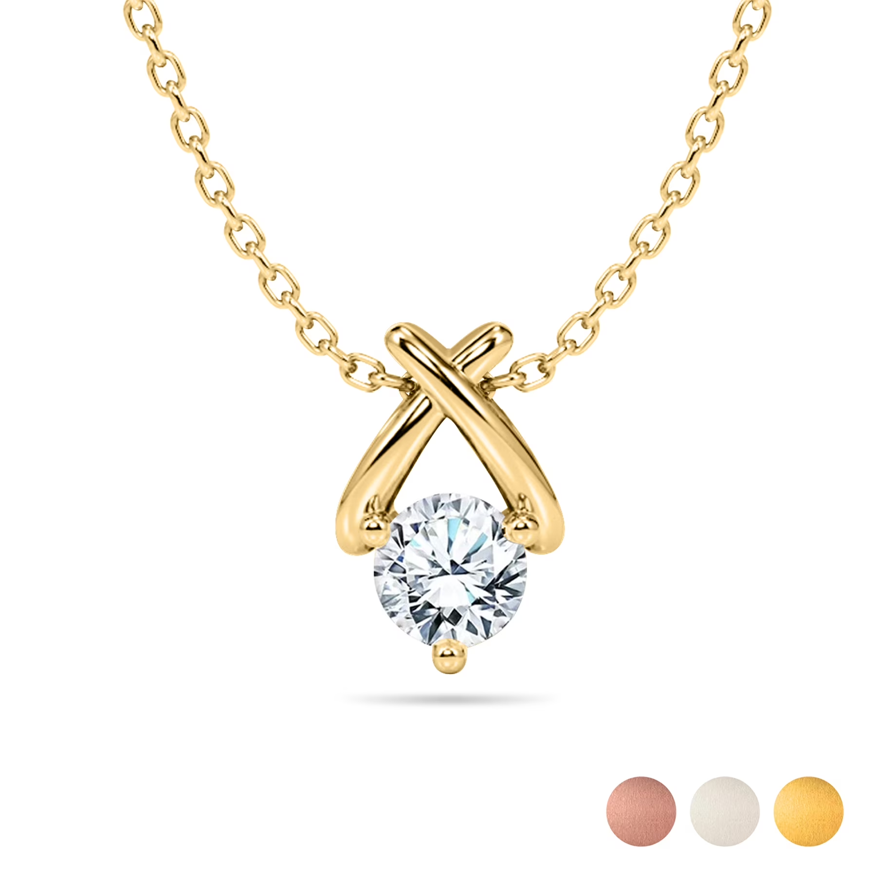 JeenMata X-Shaped Round Cut Certified Lab Diamond Pendant Necklace in 18K White Gold over Silver