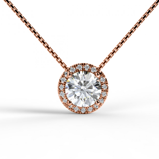 Solitaire 1 Carat Round Cut Real Moissanite Halo Pendant Necklace in 18k White Gold Over Silver
