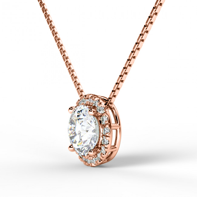 Solitaire 1 Carat Round Cut Real Moissanite Halo Pendant Necklace in 18k White Gold Over Silver