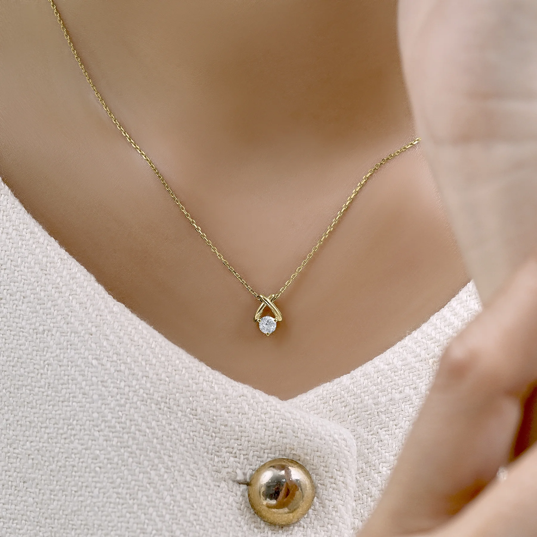 JeenMata X-Shaped Round Cut Certified Lab Diamond Pendant Necklace in 18K White Gold over Silver